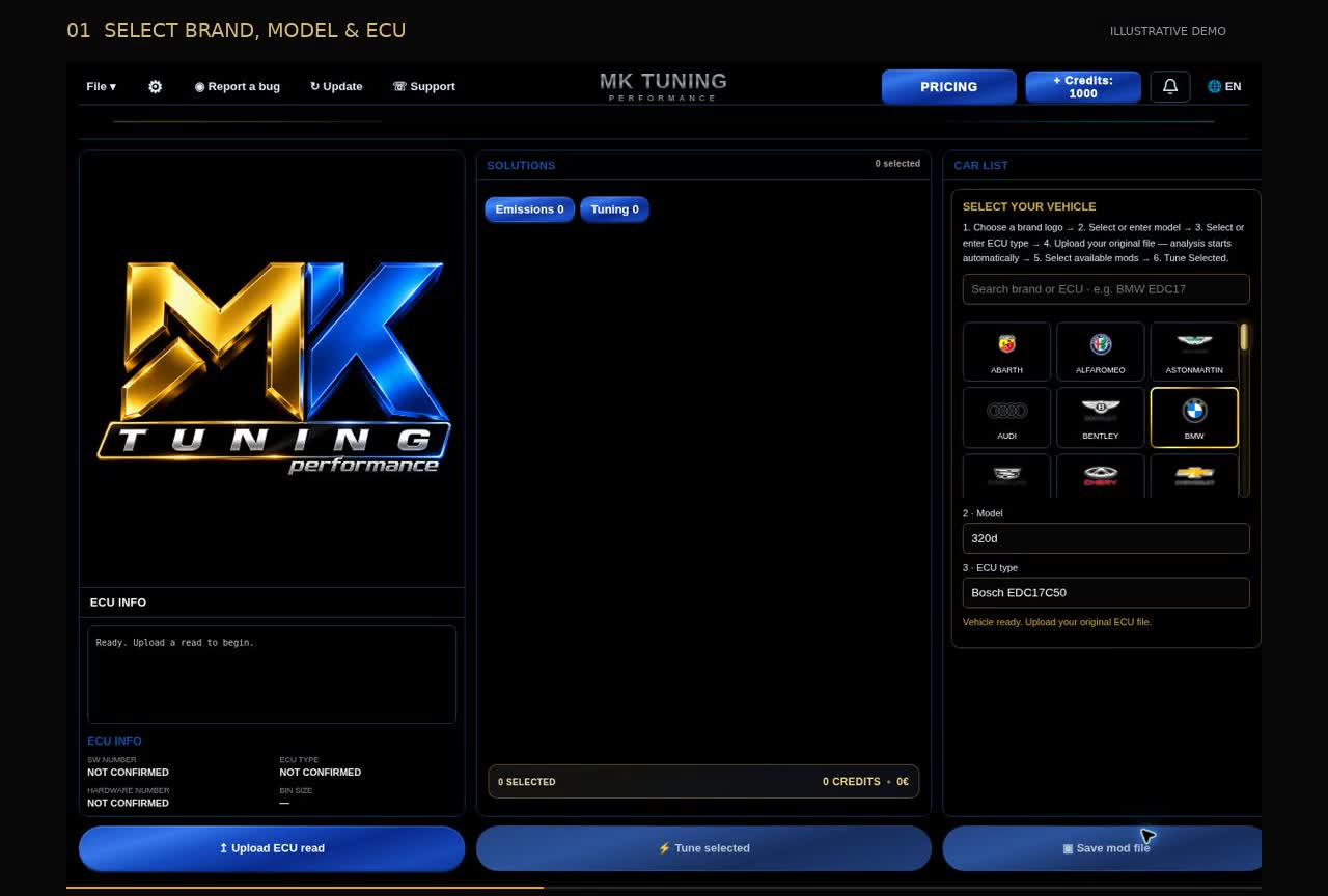 Actual MK Tuning Windows customer panel from the existing promotional video